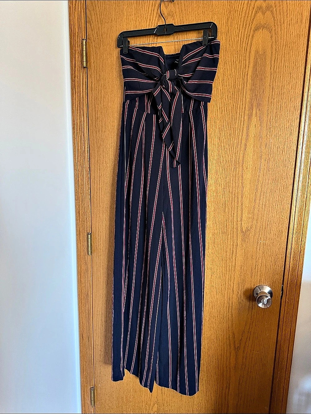 Windsor Striped Strapless Tie-Front Jumpsuit Blue & Red